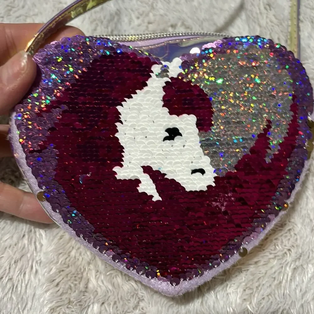 Children’s Place heart shaped sequined purse unicorn designed does the flip nwot